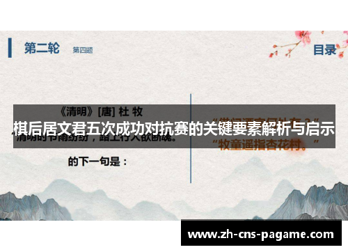 棋后居文君五次成功对抗赛的关键要素解析与启示 棋后居文君五次成功对抗赛的关键要素解析与启示