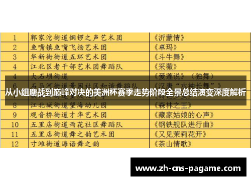从小组鏖战到巅峰对决的美洲杯赛季走势阶段全景总结演变深度解析